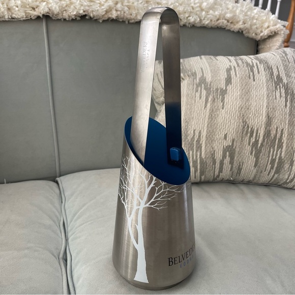 BELVEDERE VODKA LUXURY POLISHED STAINLESS STEEL ICE BUCKET WITH HANDLE/TONGS - Picture 3 of 8